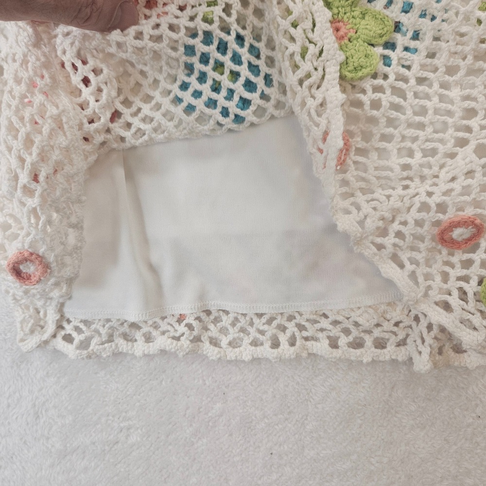 Maurice Sasson Crochet Floral Camisole Top L Cream Pink Blue Ramie Cotton Blend - Picture 4 of 7